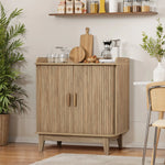 Fluted tambour door oak finish storage cabinet with tray top - LuxenHome