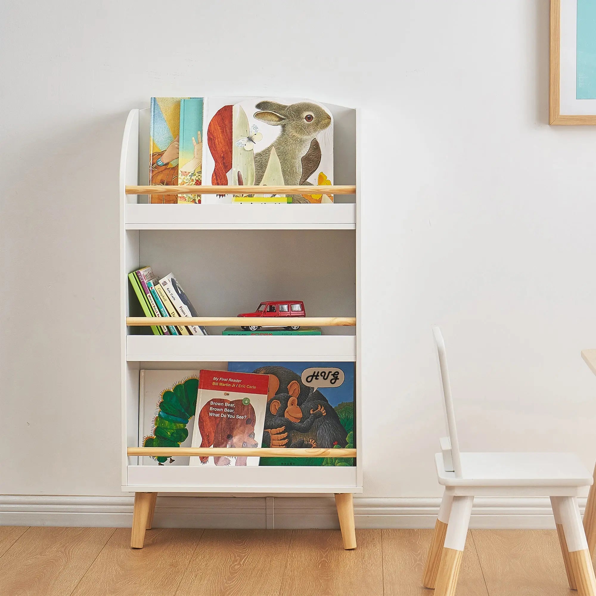 Children's Multi-Functional 3-Shelf Bookcase Toy Storage Bin, White