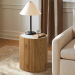 Marko wood grain round end table with faux marble top - LuxenHome
