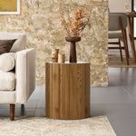 Marko wood grain round end table with faux marble top - LuxenHome
