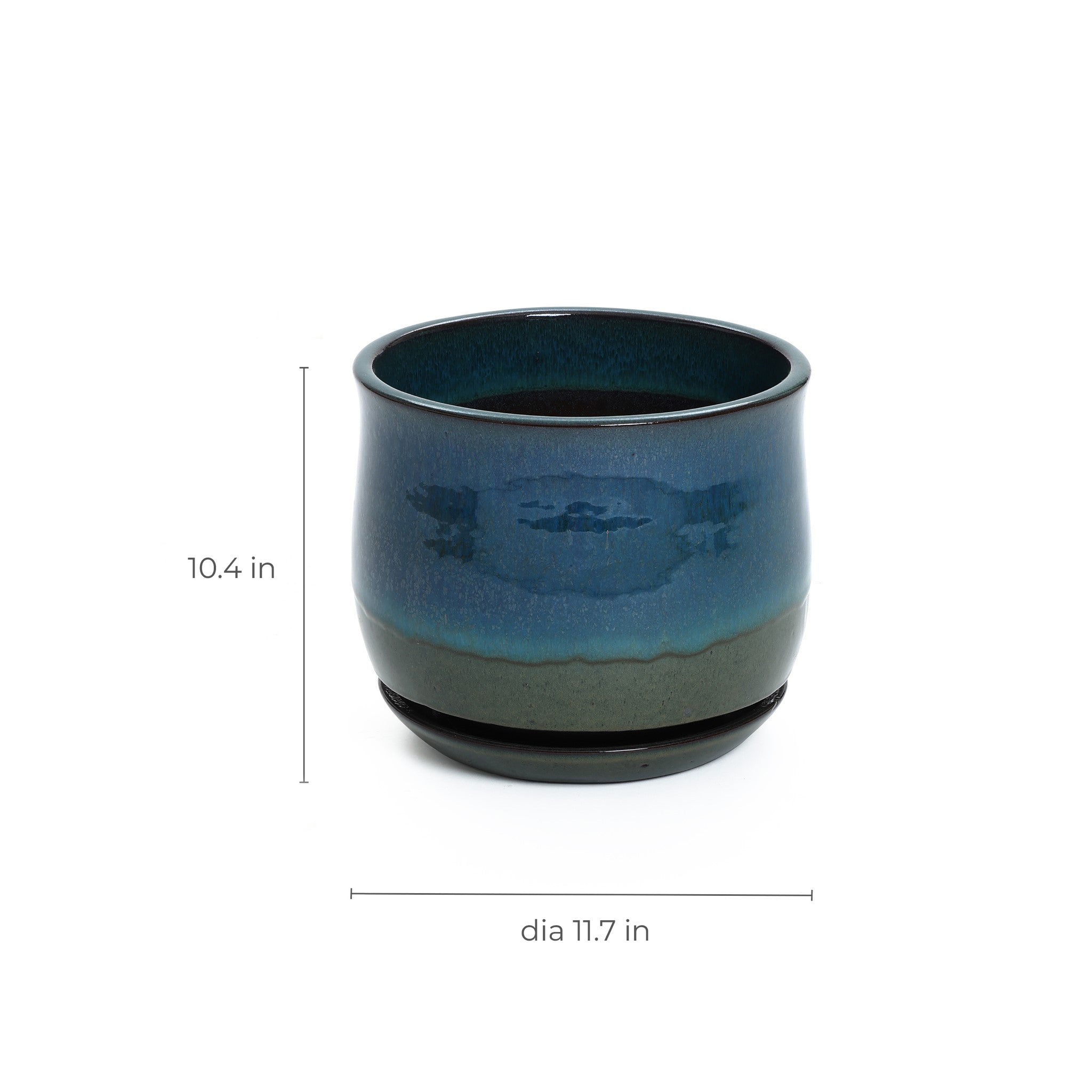 Blue and green ombre round decorative ceramic planter pot - LuxenHome