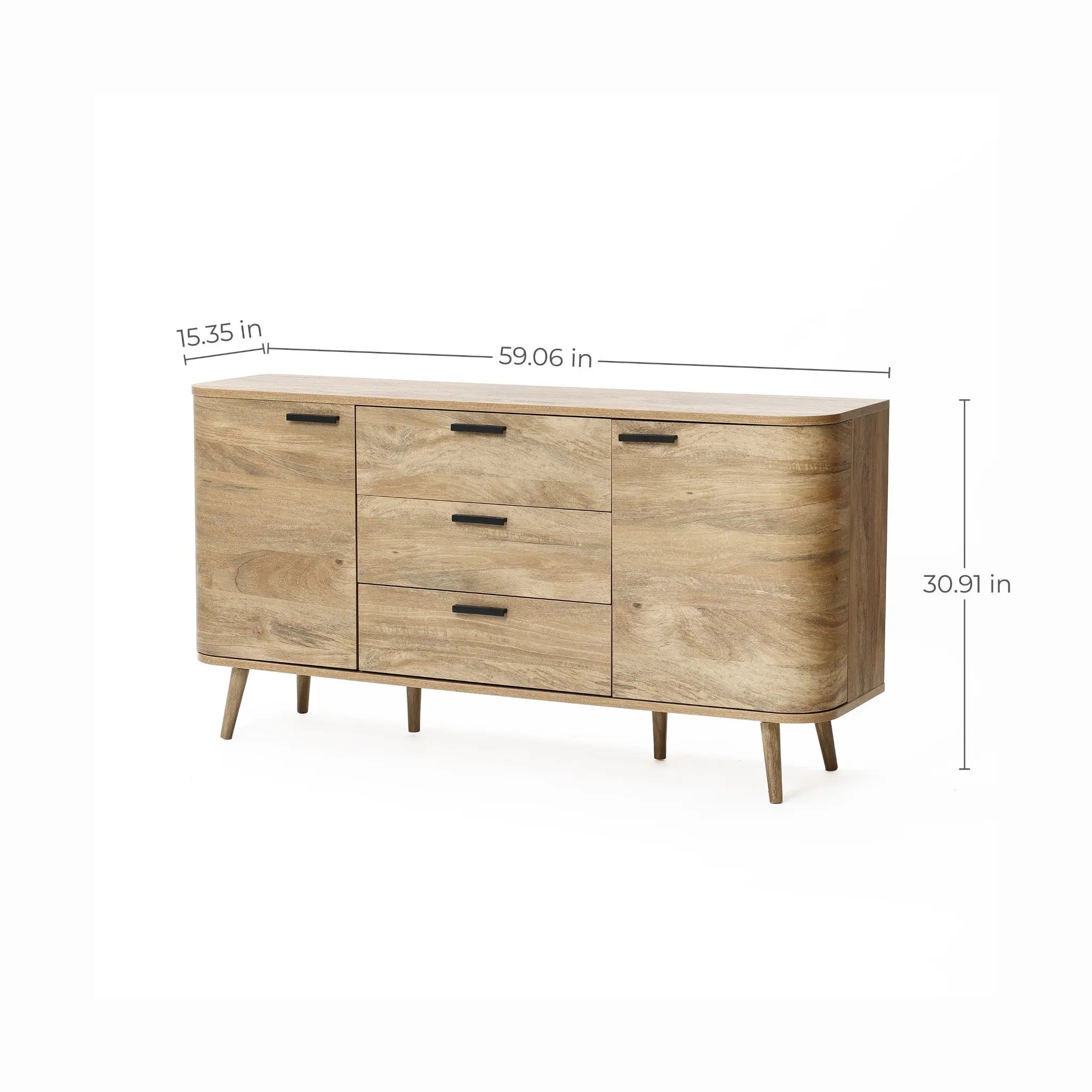 Anya oak finish buffet cabinet with drawers - LuxenHome