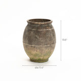 A rustic ginger root ceramic pot, resembling a terracotta urn vase, stands 13.6 inches tall with a diameter of 11.4 inches against a white background, perfect for both indoor and outdoor decor.