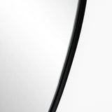 Close-up of a black curved line against a white background, exuding a modern aesthetic reminiscent of the sleek edge of an irregular oval mirror.