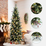 Pre-Lit Green Artificial Pencil Christmas Tree,6.5Ft