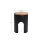 Black with Natural Rattan Finish Cement U-Shaped Base Outdoor Patio Side Table - LuxenHome
