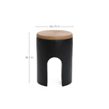 Black with Natural Rattan Finish Cement U-Shaped Base Outdoor Patio Side Table - LuxenHome