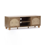 Natural Finish Engineered Wood TV Stand with Pine Legs, 55"