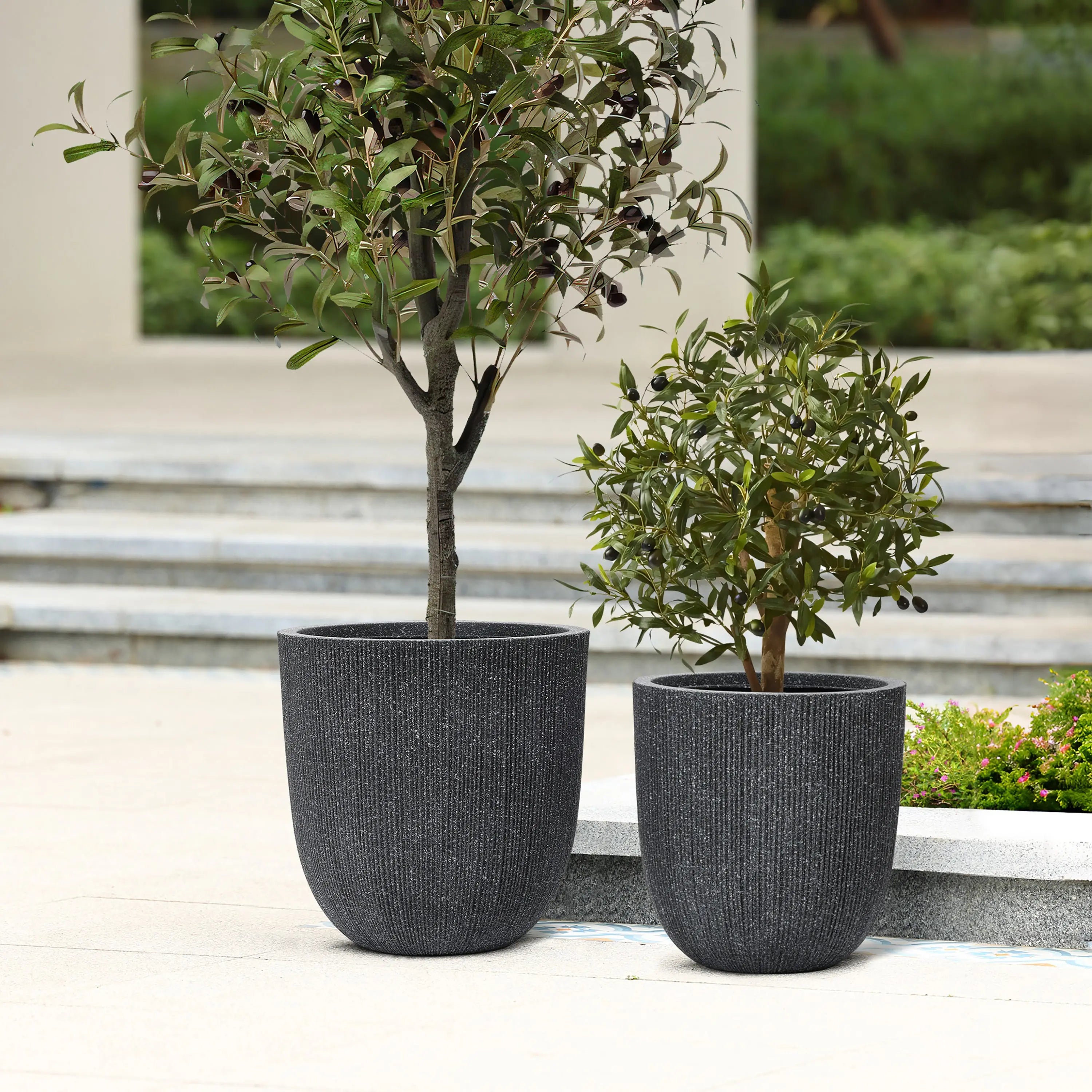 large pots for indoor plants Black Striped Planter Set – Modern Tall Indoor Outdoor Pots – LuxenHome