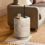 Travertine-Style Round Textured MgO Side Table - LuxenHome