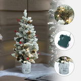 3Ft Pre-Lit Artificial Flocked Pine Christmas Tree with Pine Cones, Berries, and Metal Pot