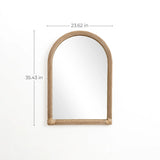 A decorative hanging mirror featuring an arched rectangular design with a woven rattan frame; dimensions are 23.62 inches wide and 35.43 inches tall.