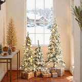 Pre-Lit Flocked Christmas Trees with Metal Stand,Set of 3