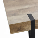 Oak Finish MDF Wood Black Metal Dining Table - LuxenHome