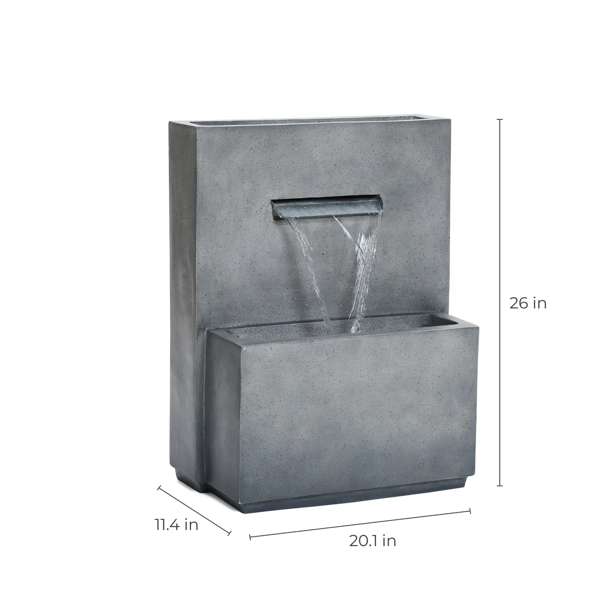 Modern gray resin outdoor waterfall fountain - LuxenHome