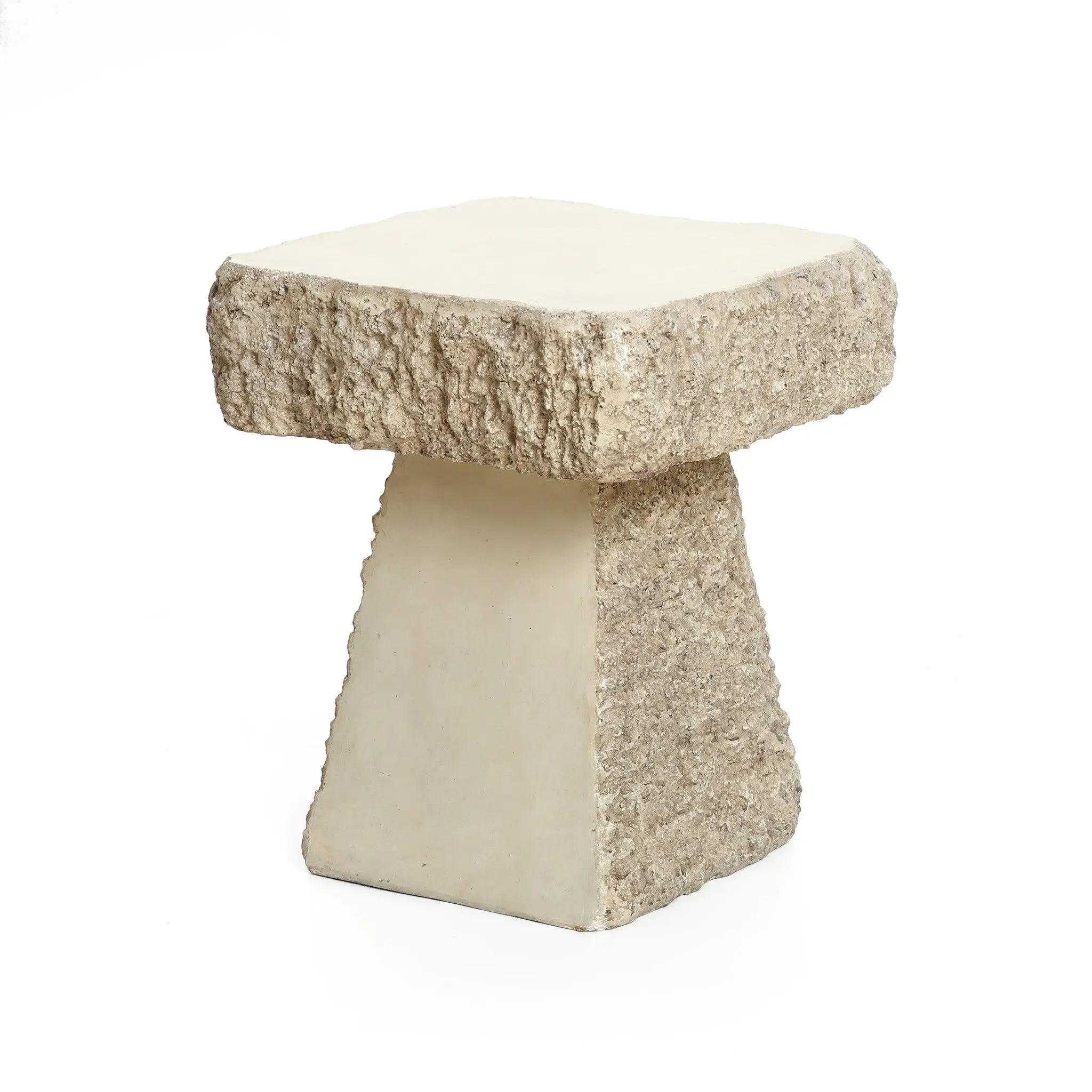 Rock textured cement outdoor side table - LuxenHome