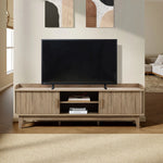 Mid-Century Modern Tambour-Style 2-Door 63-Inch Wide TV Stand with Tray Top, Oak - LuxenHome