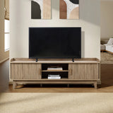Mid-Century Modern Tambour-Style 2-Door 63-Inch Wide TV Stand with Tray Top, Oak - LuxenHome