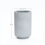 This tall, cylindrical weather-resistant planter, finished in a sleek grey tone, features a diameter of 14.6 inches and stands 23 inches high—perfect for modern minimalist decor.