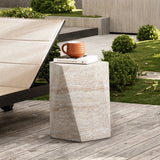 Travertine-Style Irregular Textured MgO Side Table - LuxenHome