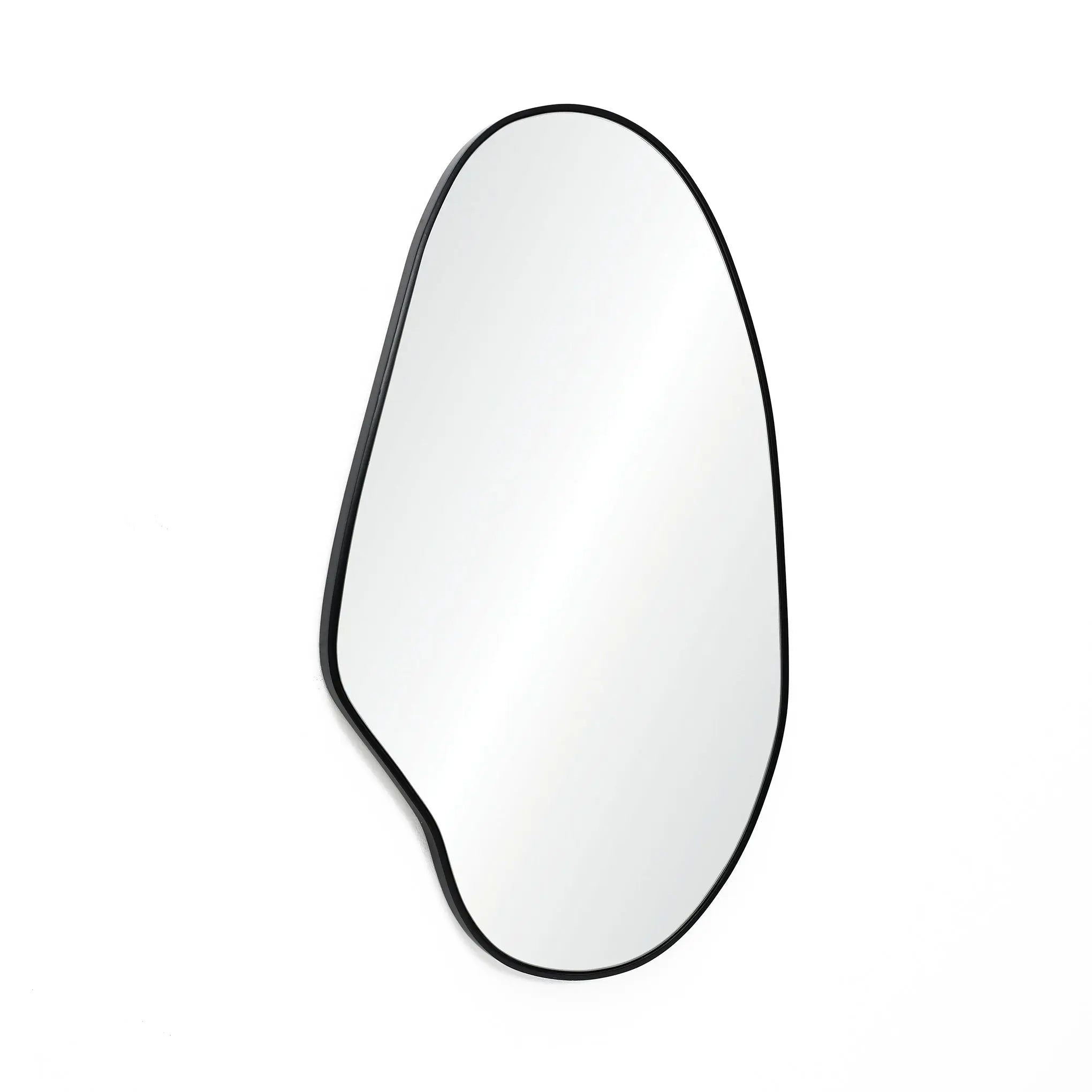 This modern aesthetic irregular oval mirror features a sleek black frame on a white background, adding a stylish touch to any space.