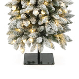 Pre-Lit Flocked Artificial Christmas Tree with Base, 7ft
