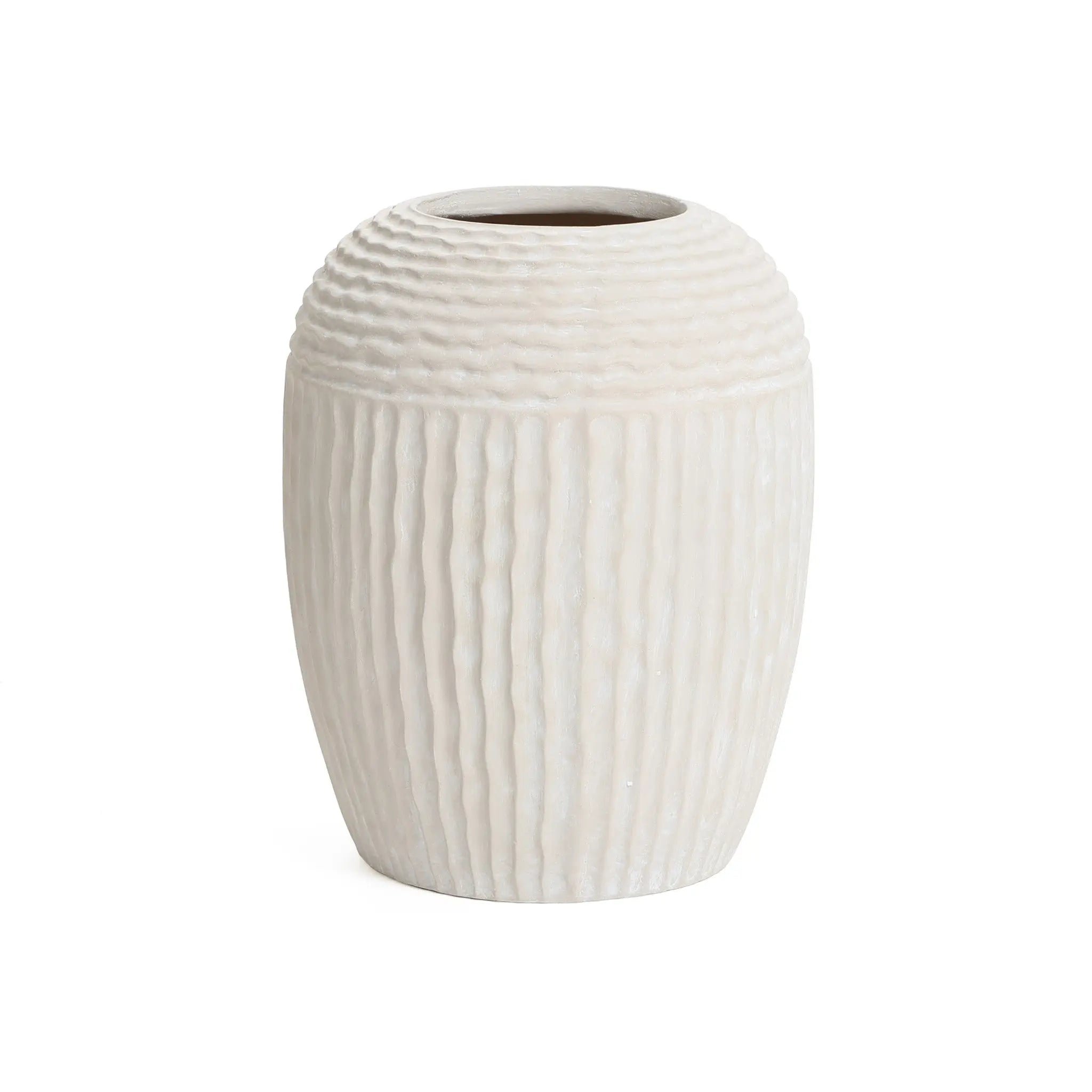 Beige ribbed round MgO Vase, 15.2'' h - LuxenHome
