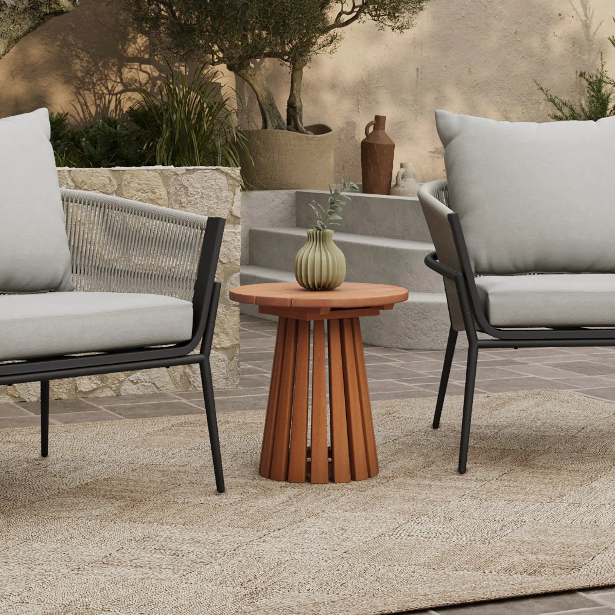 Sereno solid wood pedestal outdoor side table - LuxenHome