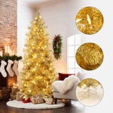 Pre-Lit Gold Tinsel Pine Christmas Tree with Stand,,7.5Ft