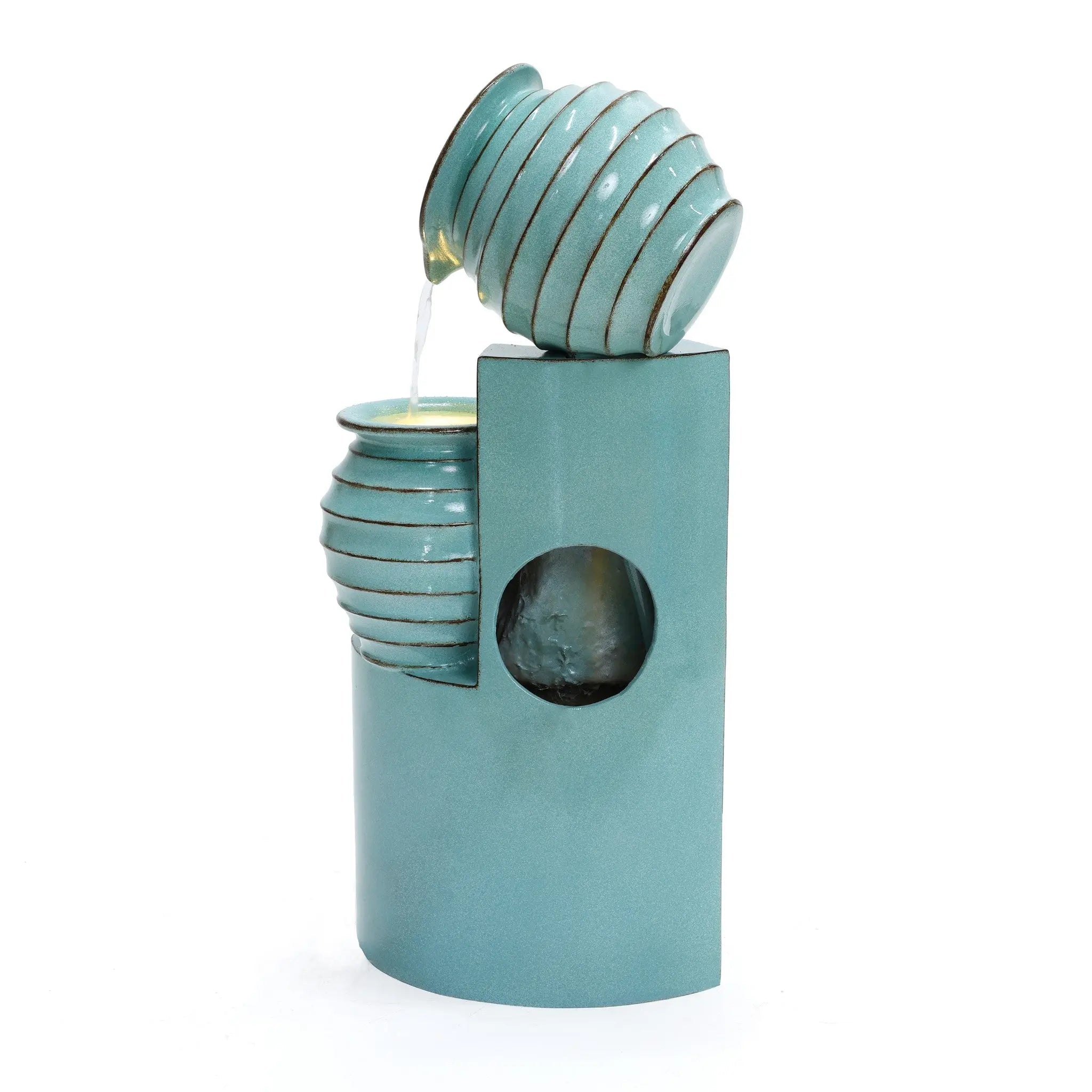 Aqua Blue 3-Tier Bowls Polyresin Outdoor Water Fountain with Lights - LuxenHome
