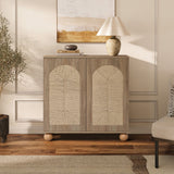 Natural Finish Engineered Wood storage Cabinet withRound Ball Legs, 16"