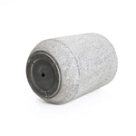 A modern design featuring a gray and white speckled texture, this cylindrical object boasts a flat black base. Displayed on a pristine white background, its lightweight yet durable, showcasing the craftsmanship of an MgO planter.