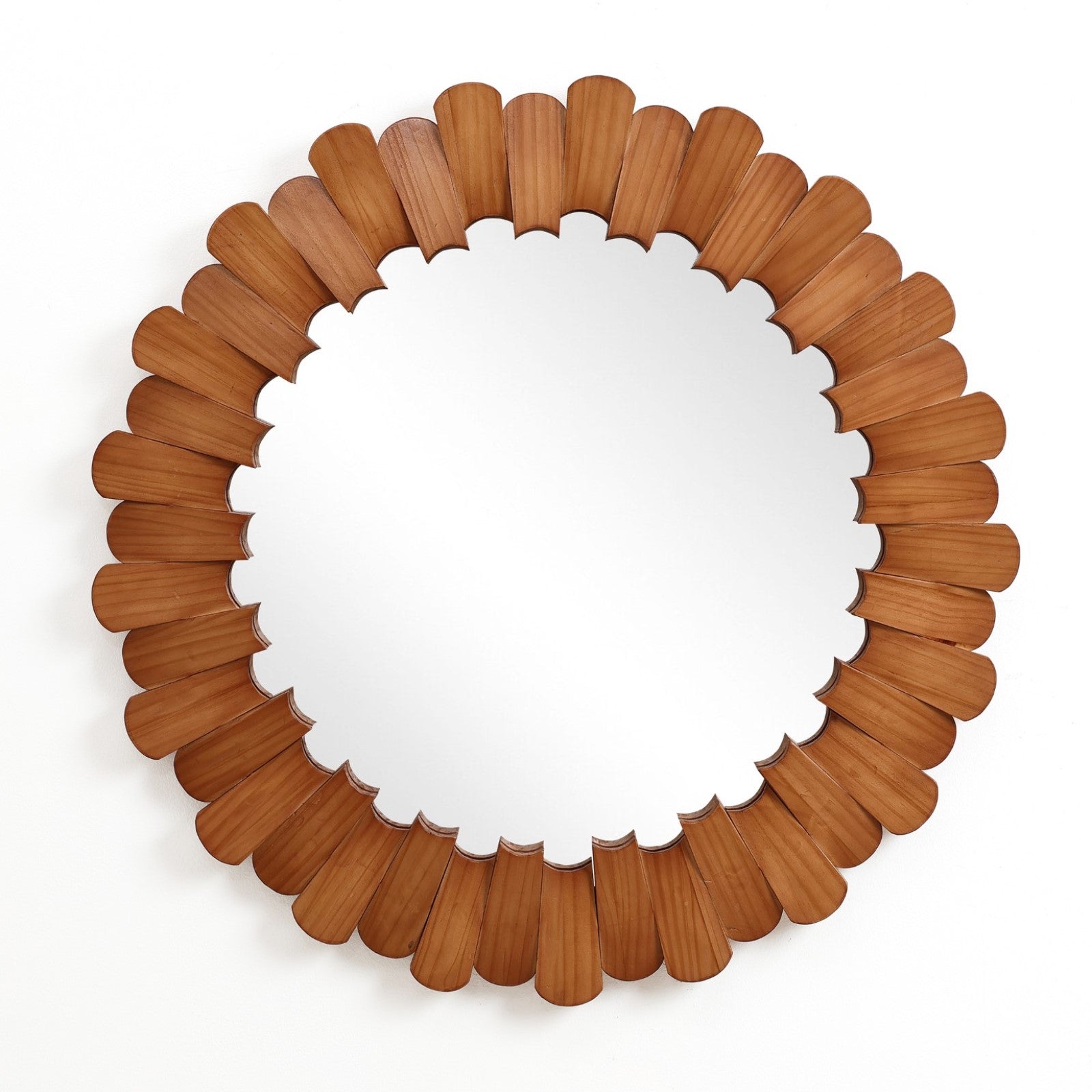 Pine wood frame round wall mirror - LuxenHome
