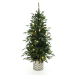 4.5Ft Pre-Lit Green Slender Fir Potted Artificial Christmas Tree - LuxenHome