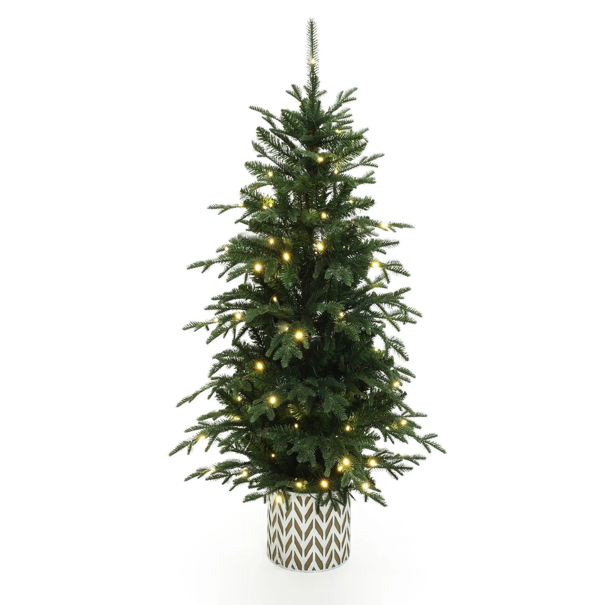 4.5Ft Pre-Lit Green Slender Fir Potted Artificial Christmas Tree - LuxenHome