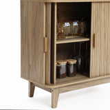 Fluted tambour door oak finish storage cabinet with tray top - LuxenHome