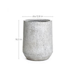 This lightweight durable MgO planter boasts a modern design with a gray textured cylindrical form. Featuring dimensions of 12.8 inches in diameter and 16.3 inches in height, its gray and white speckled texture adds a stylish touch to any space.