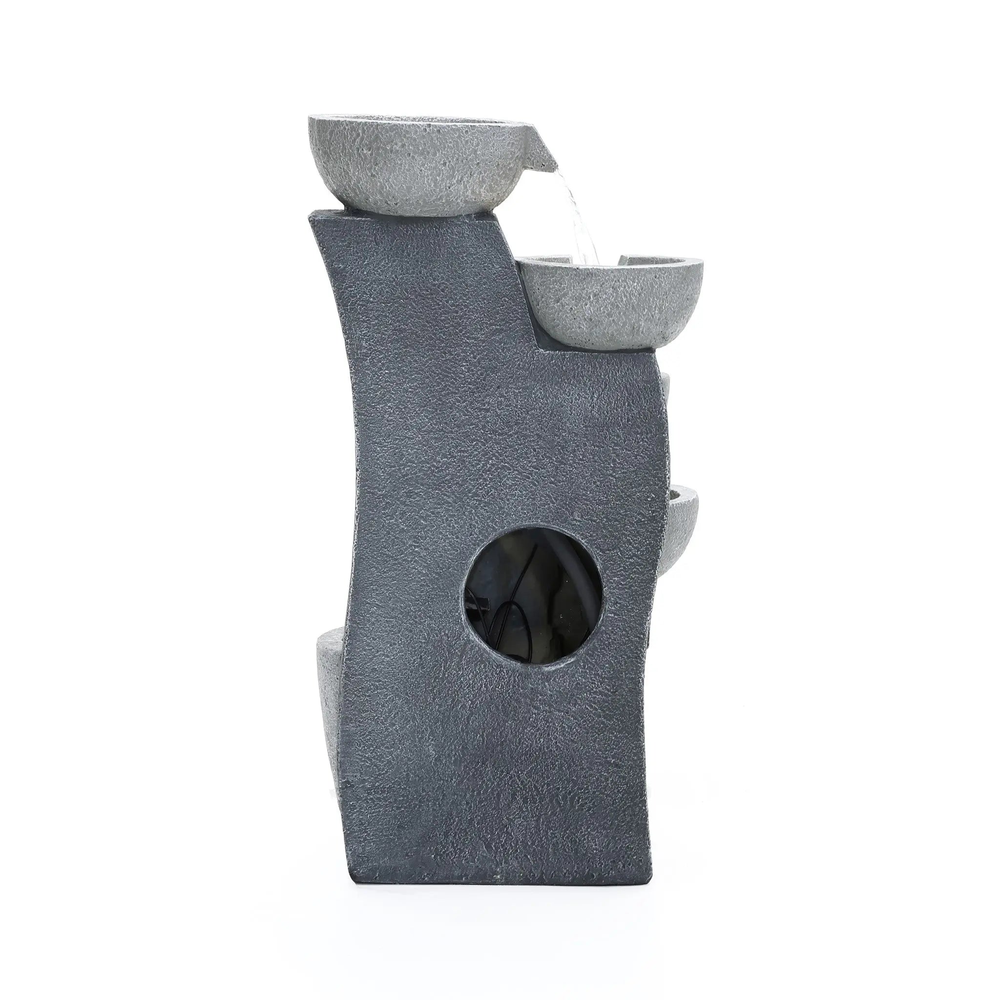 Modern cascading resin outdoor water fountain with LED lights - LuxenHome
