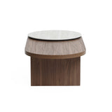 Travertine-style and walnut finish wood coffee table - LuxenHome