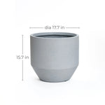 This modern minimalist planter boasts a gray cylindrical design with a diameter of 17.7 inches and a height of 15.7 inches, perfect for indoor and outdoor decor against a white background.