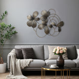 Dark Gray Abstract Floral Metal Wall Art Decor, 42"W