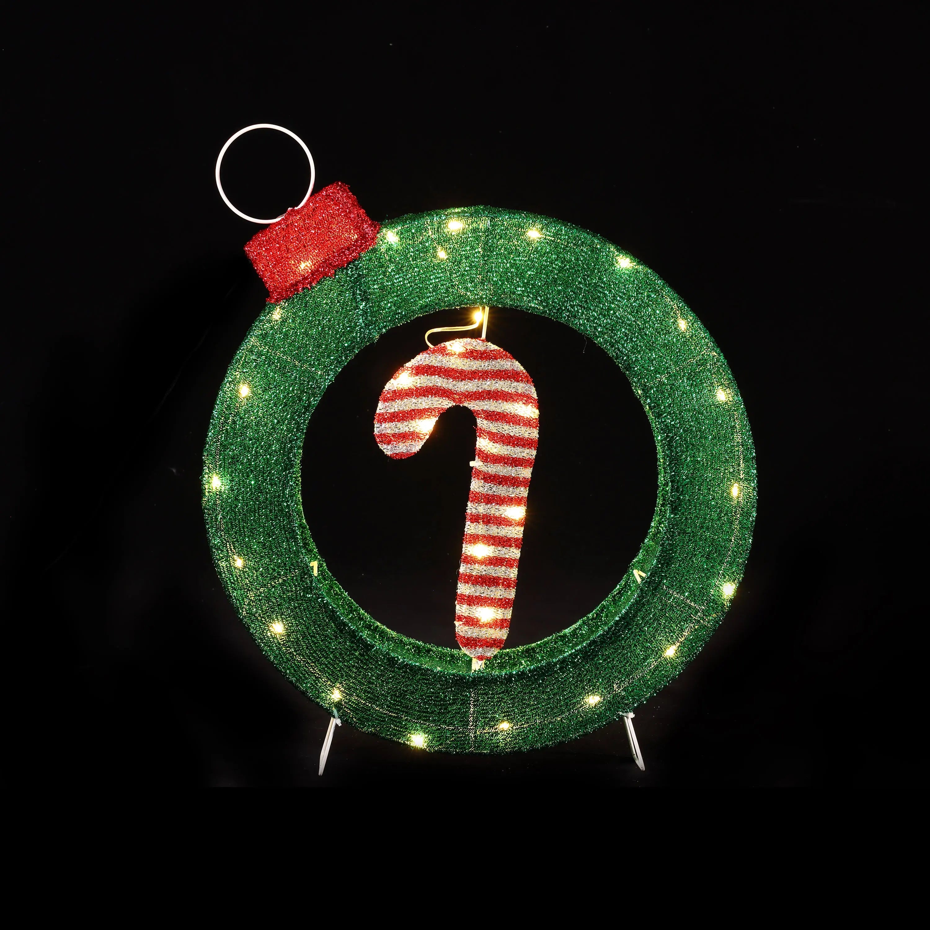 Candy cane lighted wreath outdoor christmas decoration, 1.9 ft tall - LuxenHome