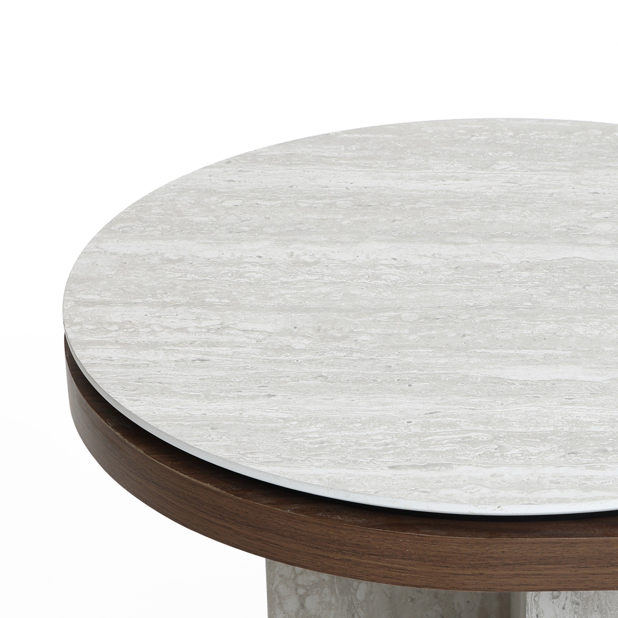Travertine-style and walnut finish wood coffee table - LuxenHome