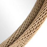 Close-up of a circular wicker basket against a plain white background, showcasing the detailed interlacing of bamboo wood fibers.