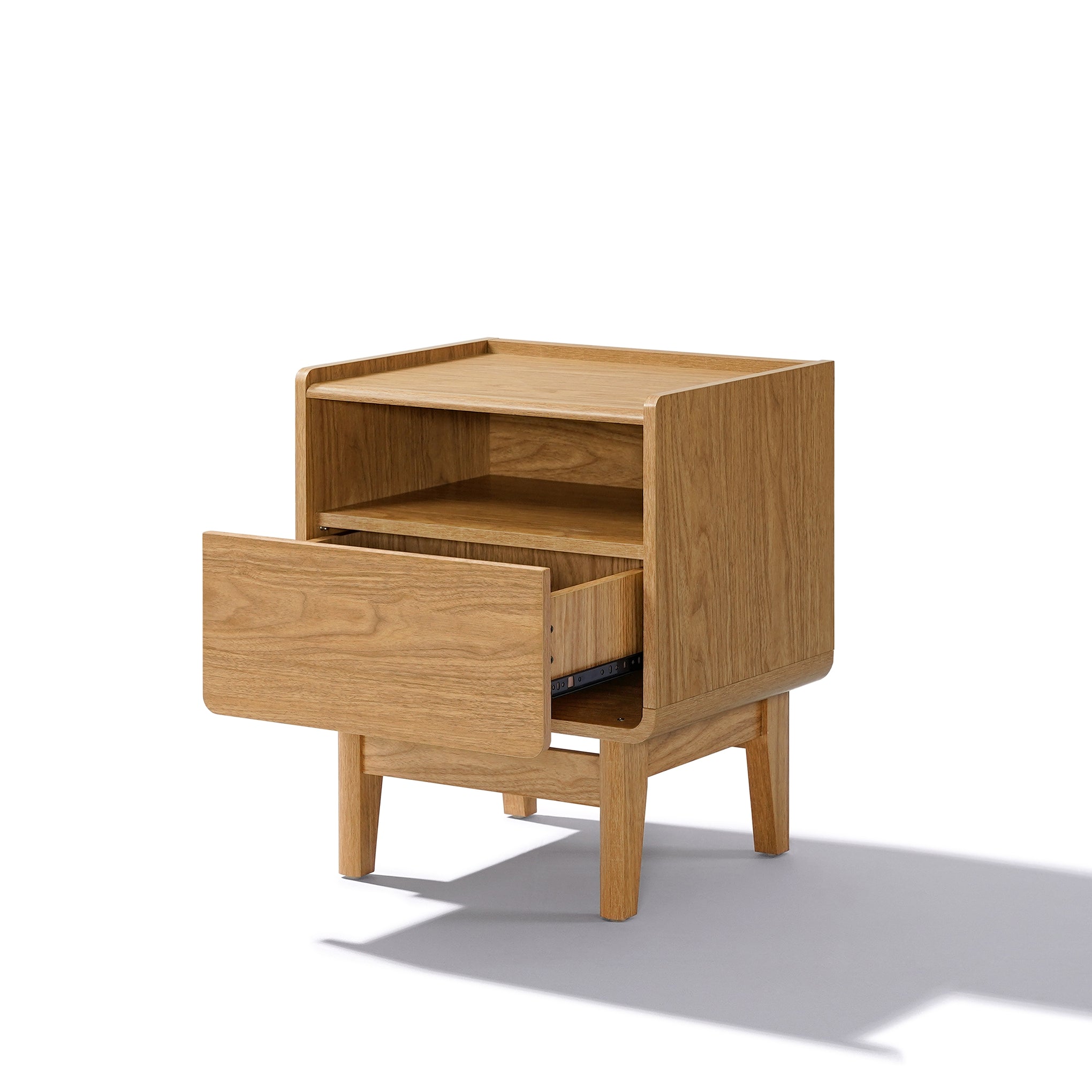 Eric oak finish nightstand with drawer, 22.64"h - LuxenHome