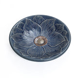 Blue ceramic birdbath with petals and vines pattern - LuxenHome
