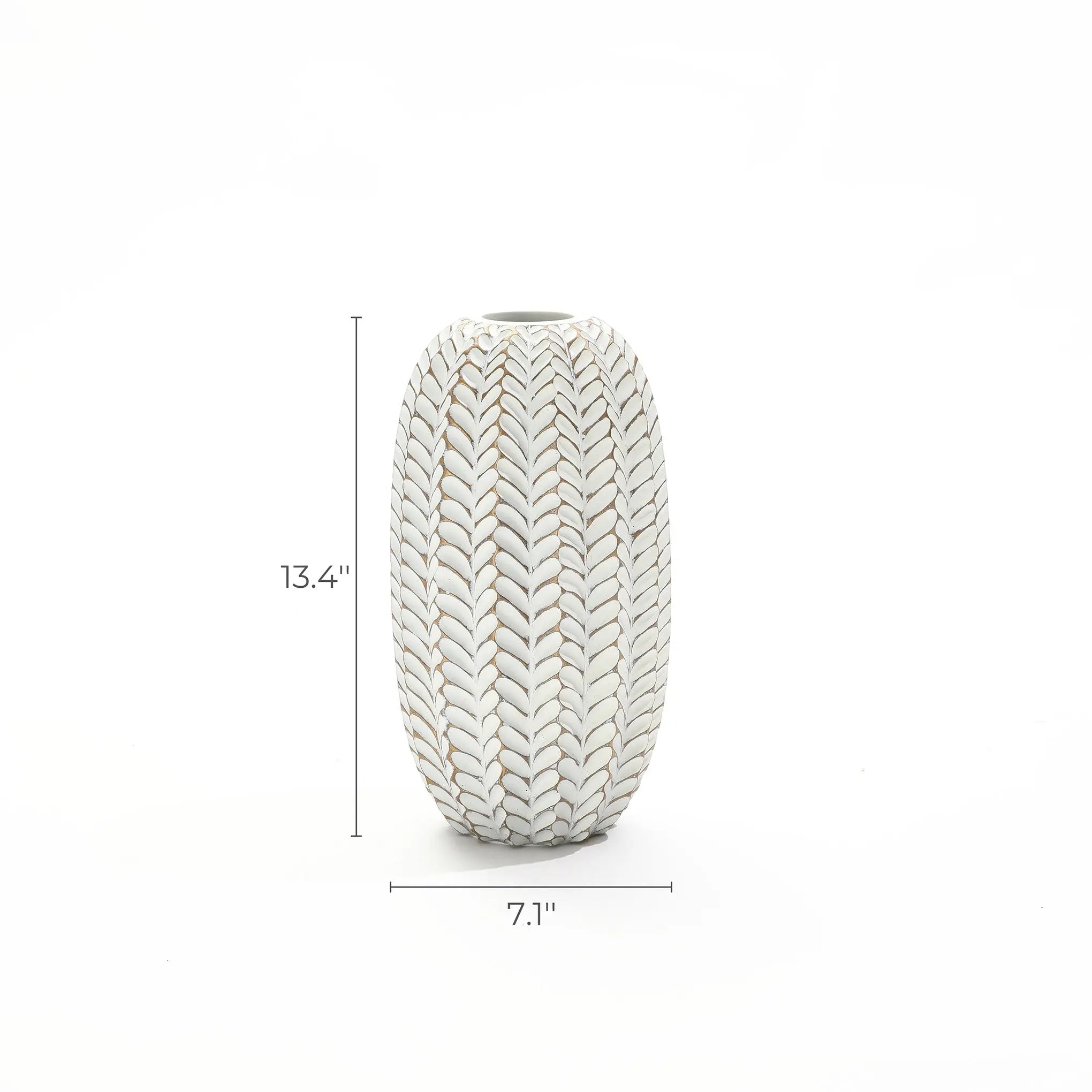 LuxenHomes Modern geometric pattern resin tall vase, 13.5 inches high, showcases an intricate design with an antique finish, set against a simple white backdrop.