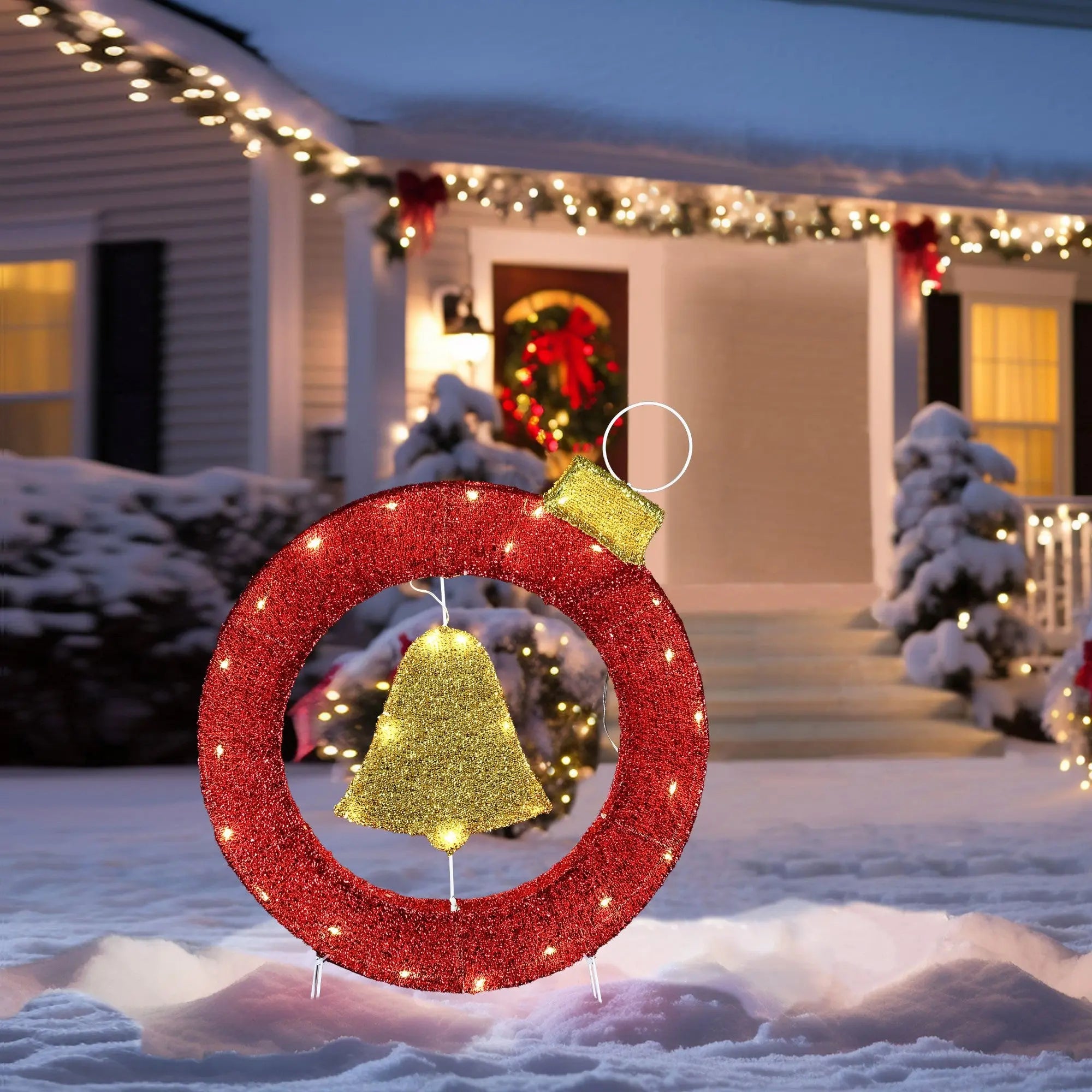 Bell lighted wreath outdoor christmas decoration, 1.9 ft tall - LuxenHome