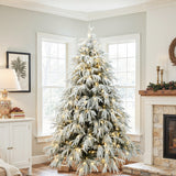Pre-Lit Snowy Branches Christmas Tree with Stand,6.5Ft