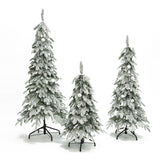 Pre-Lit Flocked Christmas Trees with Metal Stand,Set of 3